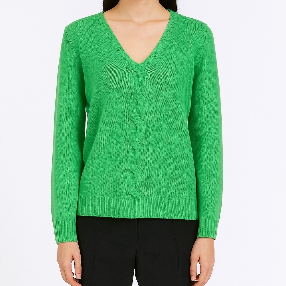 Talbots Wool Cashmere Blend Twist Sweater Lime Green Made In Italy Size Medium